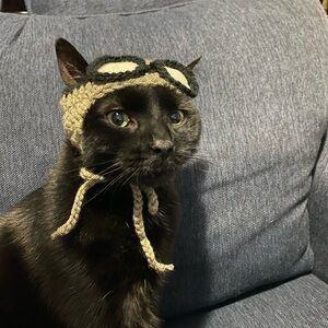 Handmade Black and Tan Cat Aviator Hat